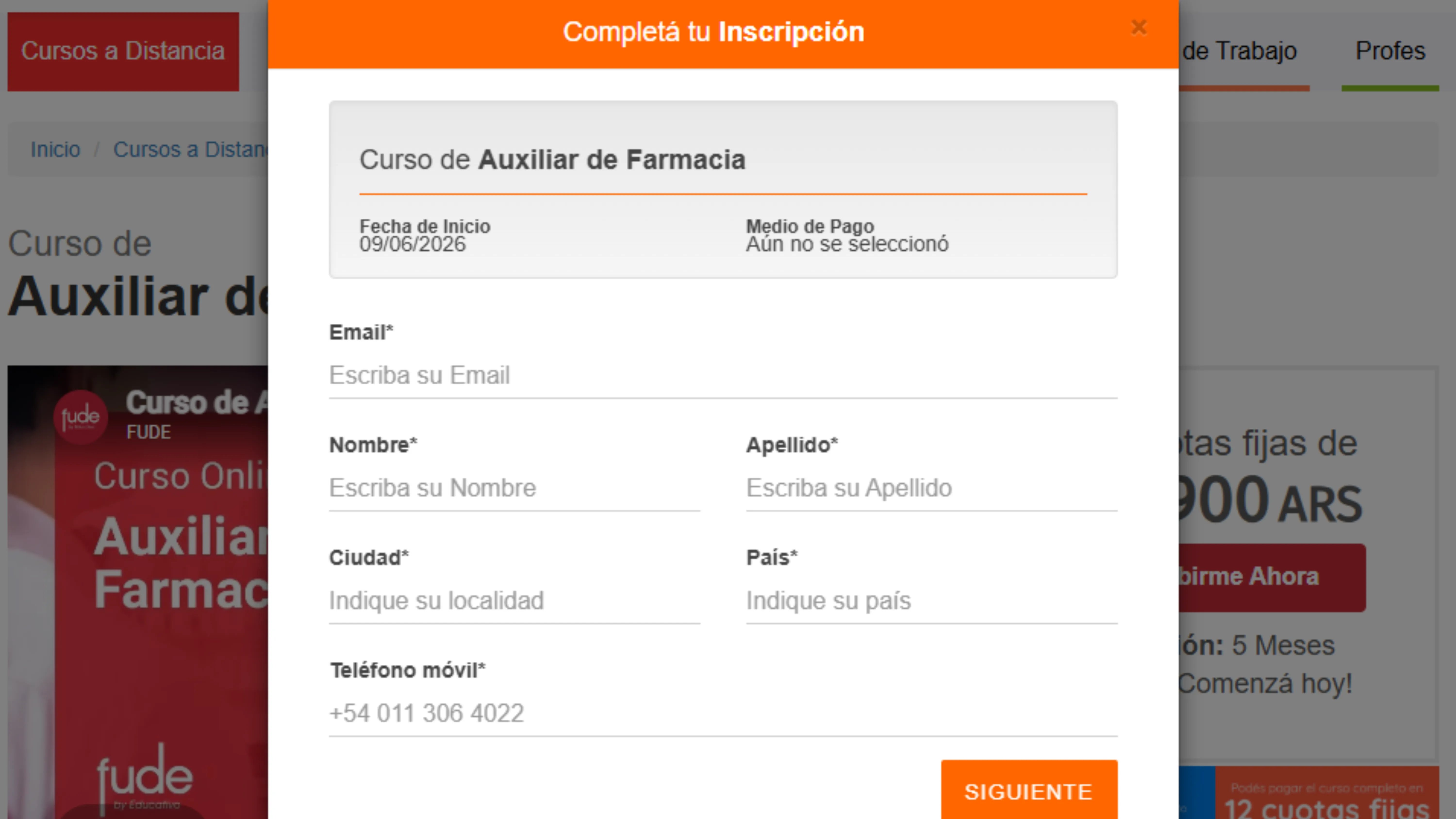 Captura del formulario